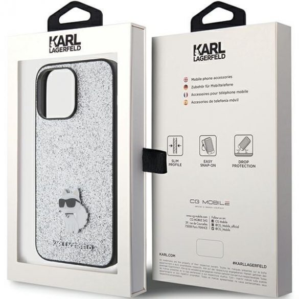 Karl Lagerfeld KLHCP15XGCNPSG iPhone 15 Pro Max 6.7 srebrny/silver hard Husă Fixed Glitter Choupette Logo Metal Pin"