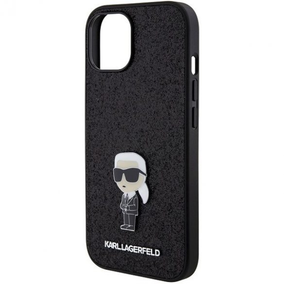 Karl Lagerfeld KLHCP15SGKNPSK iPhone 15 / 14 / 13 6.1" carcasă rigidă/neagră Fixed Glitter Ikonik Logo Metal Pin