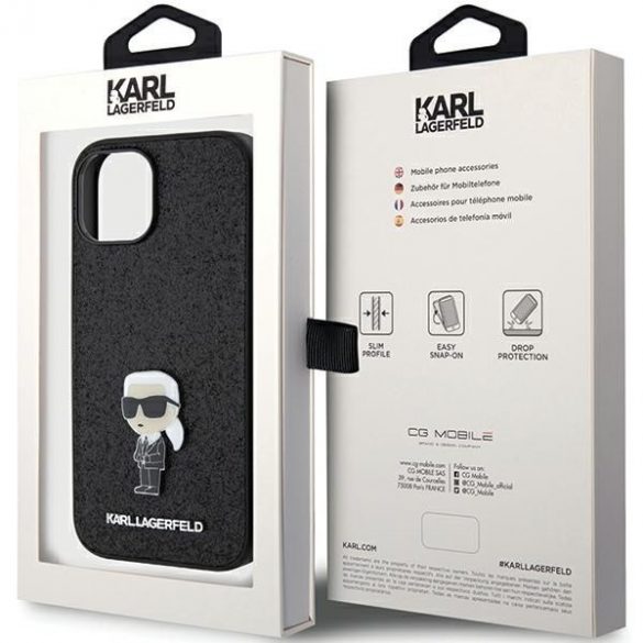 Karl Lagerfeld KLHCP15SGKNPSK iPhone 15 / 14 / 13 6.1" carcasă rigidă/neagră Fixed Glitter Ikonik Logo Metal Pin