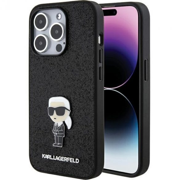 Karl Lagerfeld KLHCP15XGKNPSK iPhone 15 Pro Max 6.7 carcasă rigidă/neagră Fixed Glitter Ikonik Logo Metal Pin"