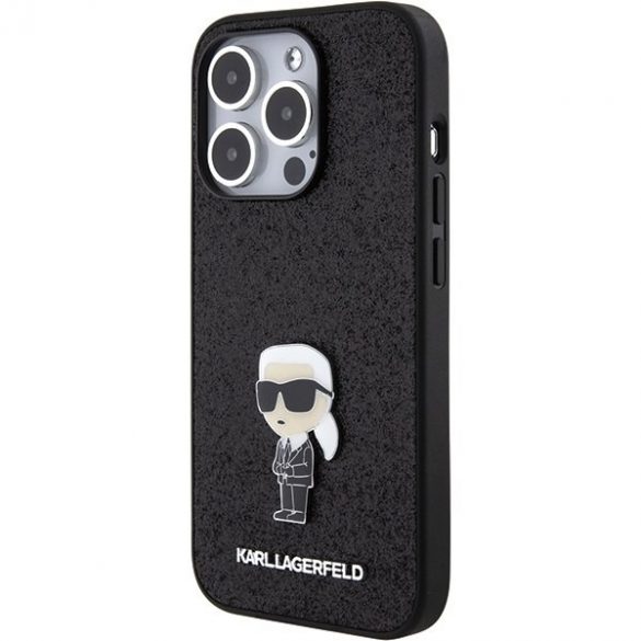 Karl Lagerfeld KLHCP15XGKNPSK iPhone 15 Pro Max 6.7 carcasă rigidă/neagră Fixed Glitter Ikonik Logo Metal Pin"