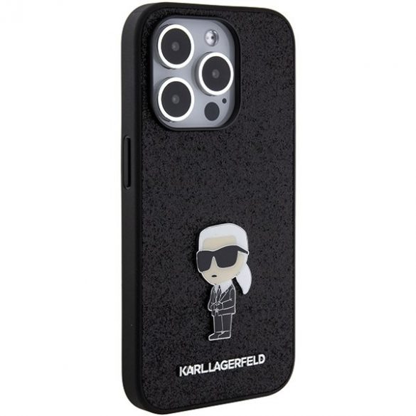 Karl Lagerfeld KLHCP15XGKNPSK iPhone 15 Pro Max 6.7 carcasă rigidă/neagră Fixed Glitter Ikonik Logo Metal Pin"