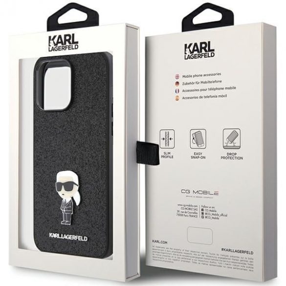 Karl Lagerfeld KLHCP15XGKNPSK iPhone 15 Pro Max 6.7 carcasă rigidă/neagră Fixed Glitter Ikonik Logo Metal Pin"