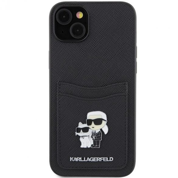 Karl Lagerfeld KLHCP15SSAPKCNPK iPhone 15 / 14 / 13 6.1" carcasă rigidă/neagră Saffiano Slot card Karl&Chouppete Metal Pin