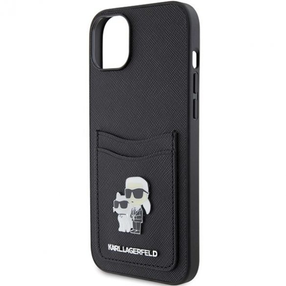 Karl Lagerfeld KLHCP15SSAPKCNPK iPhone 15 / 14 / 13 6.1" carcasă rigidă/neagră Saffiano Slot card Karl&Chouppete Metal Pin