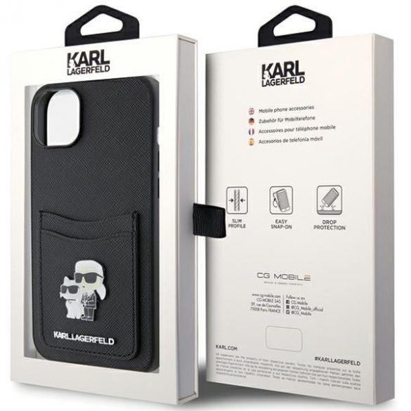 Karl Lagerfeld KLHCP15SSAPKCNPK iPhone 15 / 14 / 13 6.1" carcasă rigidă/neagră Saffiano Slot card Karl&Chouppete Metal Pin