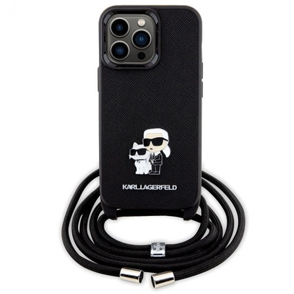 Karl Lagerfeld KLHCP13LSAKCPSK iPhone 13 Pro / 13 6.1 hardcase czarny/negru Crossbody Saffiano Metal Pin Karl & Choupette"