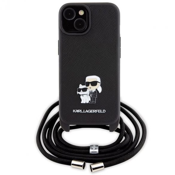 Karl Lagerfeld KLHCP15SSAKCPSK iPhone 15 / 14 / 13 6.1" hardcase czarny/negru Crossbody Saffiano Metal Pin Karl & Choupette