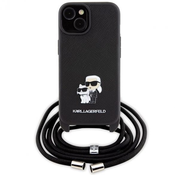 Karl Lagerfeld KLHCP15MSAKCPSK iPhone 15 Plus / 14 Plus 6.7" hardcase czarny/negru Crossbody Saffiano Metal Pin Karl & Choupette