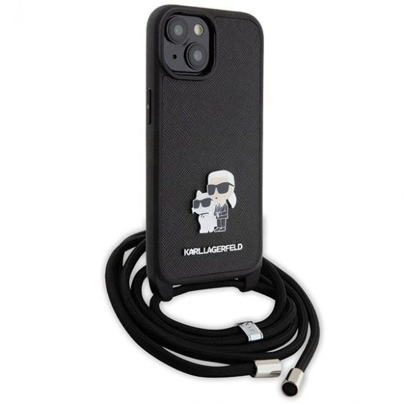 Karl Lagerfeld KLHCP15MSAKCPSK iPhone 15 Plus / 14 Plus 6.7" hardcase czarny/negru Crossbody Saffiano Metal Pin Karl & Choupette