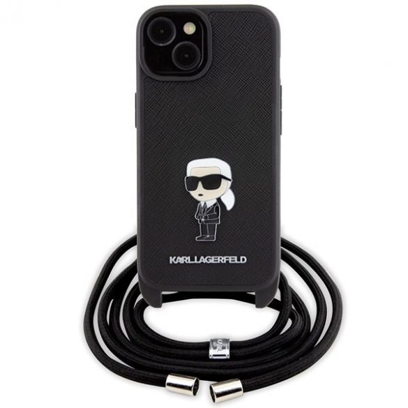 Karl Lagerfeld KLHCP15SSASKNPSK iPhone 15 / 14 / 13 6.1" hardcase czarny/negru Crossbody Saffiano Monogram Metal Pin Karl & Choupette