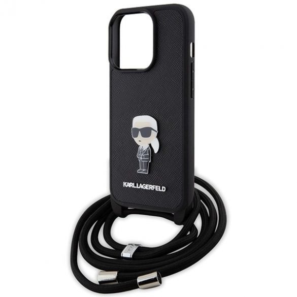 Karl Lagerfeld KLHCP15LSASKNPSK iPhone 15 Pro 6.1 hardcase czarny/negru Crossbody Saffiano Monogram Metal Pin Karl & Choupette"