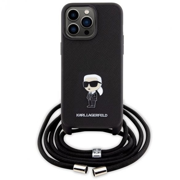 Karl Lagerfeld KLHCP15XSASKNPSK iPhone 15 Pro Max 6.7 hardcase czarny/negru Crossbody Saffiano Monogram Metal Pin Karl & Choupette"