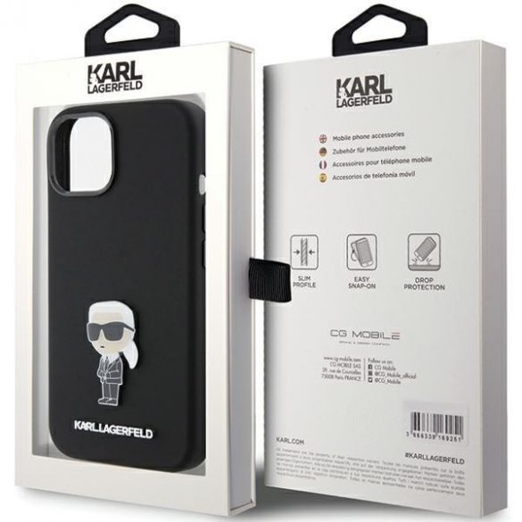 Karl Lagerfeld KLHCP15SSMHKNPK iPhone 15 / 14 / 13 6.1" czarny/negru Silicon Ikonik Metal Pin