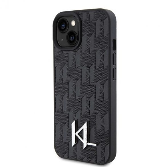 Karl Lagerfeld KLHCP15SPKLPKLK iPhone 15 / 14 / 13 6.1" carcasă rigidă/neagră din piele Monogramă Hot Stamp Metal Logo