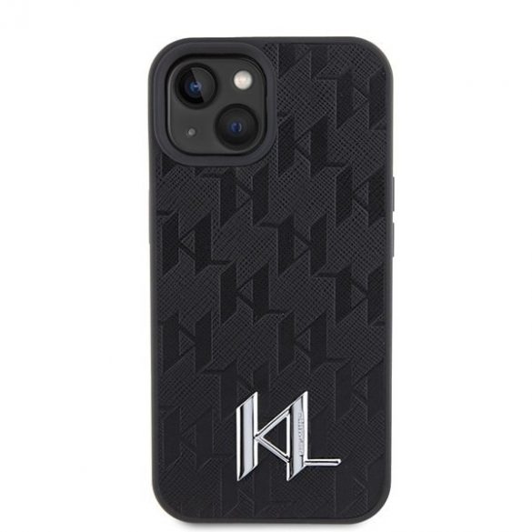 Karl Lagerfeld KLHCP15SPKLPKLK iPhone 15 / 14 / 13 6.1" carcasă rigidă/neagră din piele Monogramă Hot Stamp Metal Logo