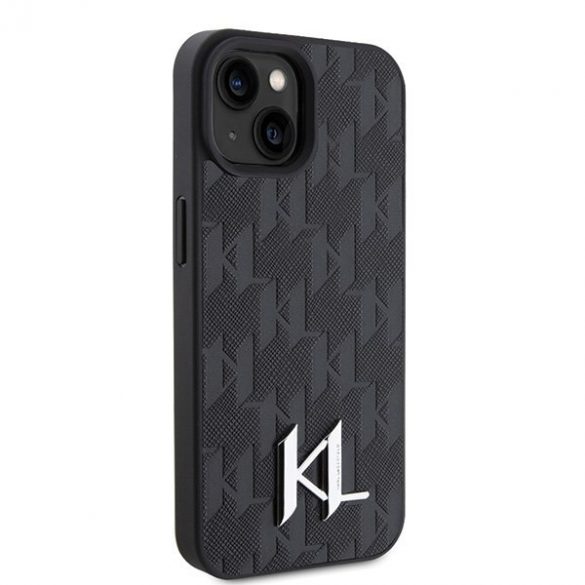 Karl Lagerfeld KLHCP15SPKLPKLK iPhone 15 / 14 / 13 6.1" carcasă rigidă/neagră din piele Monogramă Hot Stamp Metal Logo