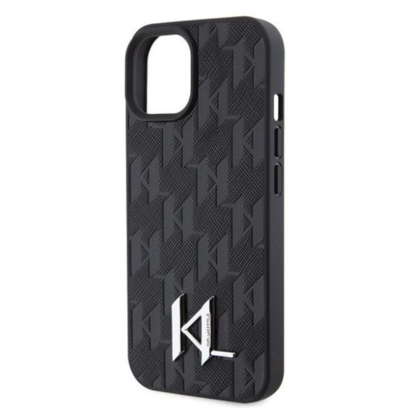 Karl Lagerfeld KLHCP15SPKLPKLK iPhone 15 / 14 / 13 6.1" carcasă rigidă/neagră din piele Monogramă Hot Stamp Metal Logo