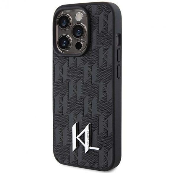 Karl Lagerfeld KLHCP15XPKLPKLK iPhone 15 Pro Max 6.7 negru / negru hard Husă piele Monogram Hot Stamp Metal Logo"