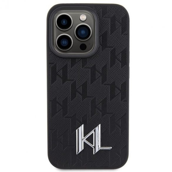 Karl Lagerfeld KLHCP15XPKLPKLK iPhone 15 Pro Max 6.7 negru / negru hard Husă piele Monogram Hot Stamp Metal Logo"