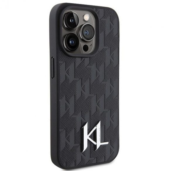 Karl Lagerfeld KLHCP15XPKLPKLK iPhone 15 Pro Max 6.7 negru / negru hard Husă piele Monogram Hot Stamp Metal Logo"