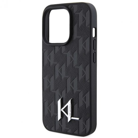 Karl Lagerfeld KLHCP15XPKLPKLK iPhone 15 Pro Max 6.7 negru / negru hard Husă piele Monogram Hot Stamp Metal Logo"