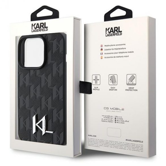 Karl Lagerfeld KLHCP15XPKLPKLK iPhone 15 Pro Max 6.7 negru / negru hard Husă piele Monogram Hot Stamp Metal Logo"