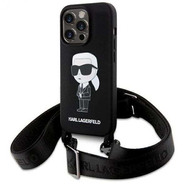 Karl Lagerfeld KLHCP15XSCBSKNK Husă rigidă pentru iPhone 15 Pro Max 6.7, negru/negru, Silicon Ikonik