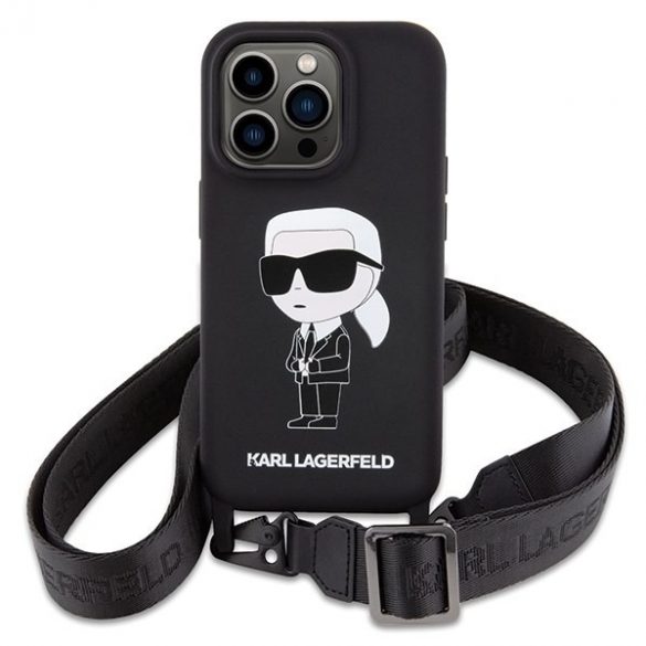 Karl Lagerfeld KLHCP15XSCBSKNK Husă rigidă pentru iPhone 15 Pro Max 6.7, negru/negru, Silicon Ikonik