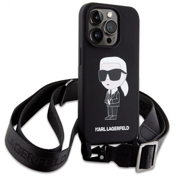 Karl Lagerfeld KLHCP15XSCBSKNK Husă rigidă pentru iPhone 15 Pro Max 6.7, negru/negru, Silicon Ikonik