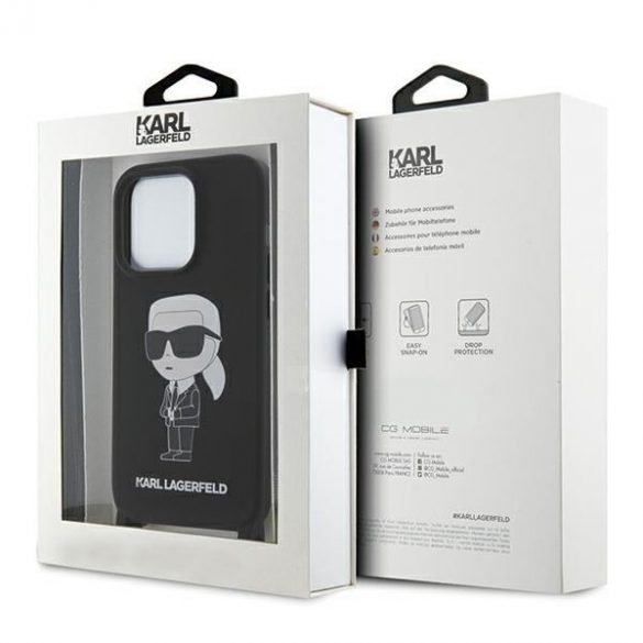 Karl Lagerfeld KLHCP15XSCBSKNK Husă rigidă pentru iPhone 15 Pro Max 6.7, negru/negru, Silicon Ikonik