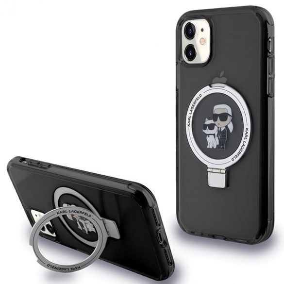 Karl Lagerfeld KLHMN61HMRSKCK iPhone 11 / Xr 6.1" carcasă rigidă/neagră Suport inel Karl&Choupettte MagSafe