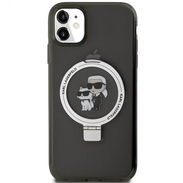 Karl Lagerfeld KLHMN61HMRSKCK iPhone 11 / Xr 6.1" carcasă rigidă/neagră Suport inel Karl&Choupettte MagSafe