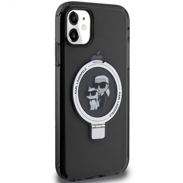 Karl Lagerfeld KLHMN61HMRSKCK iPhone 11 / Xr 6.1" carcasă rigidă/neagră Suport inel Karl&Choupettte MagSafe