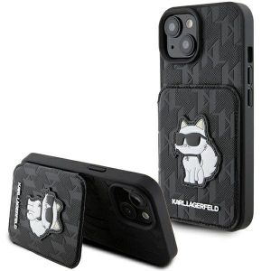 Karl Lagerfeld KLHCP15SSAKCNSCK iPhone 15 / 14 / 13 6,1" carcasă rigidă/neagră Saffiano sloturi pentru cărți și suport Monogram Choupette