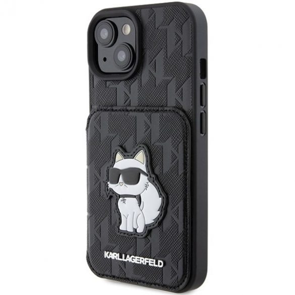 Karl Lagerfeld KLHCP15SSAKCNSCK iPhone 15 / 14 / 13 6,1" carcasă rigidă/neagră Saffiano sloturi pentru cărți și suport Monogram Choupette