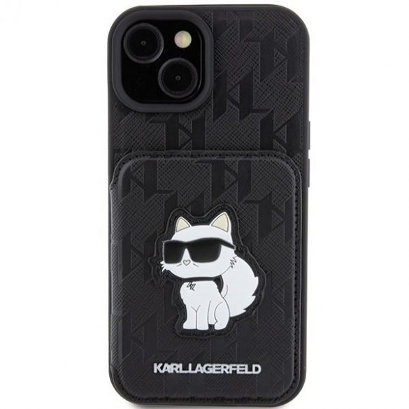 Karl Lagerfeld KLHCP15SSAKCNSCK iPhone 15 / 14 / 13 6,1" carcasă rigidă/neagră Saffiano sloturi pentru cărți și suport Monogram Choupette