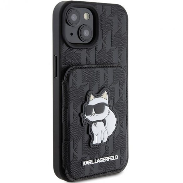 Karl Lagerfeld KLHCP15SSAKCNSCK iPhone 15 / 14 / 13 6,1" carcasă rigidă/neagră Saffiano sloturi pentru cărți și suport Monogram Choupette