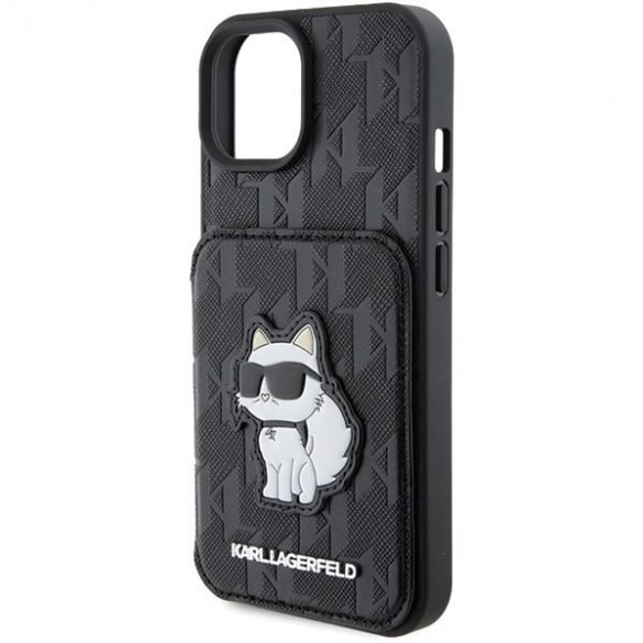 Karl Lagerfeld KLHCP15SSAKCNSCK iPhone 15 / 14 / 13 6,1" carcasă rigidă/neagră Saffiano sloturi pentru cărți și suport Monogram Choupette