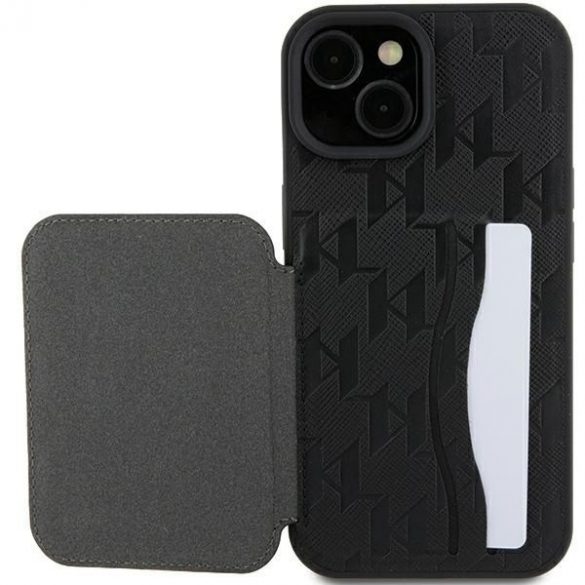 Karl Lagerfeld KLHCP15SSAKCNSCK iPhone 15 / 14 / 13 6,1" carcasă rigidă/neagră Saffiano sloturi pentru cărți și suport Monogram Choupette