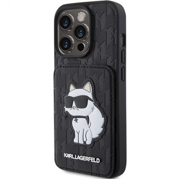 Karl Lagerfeld KLHCP15XSAKCNSCK iPhone 15 Pro Max 6.7 carcasă rigidă/neagră Saffiano sloturi pentru carduri și suport Monogram Choupette"