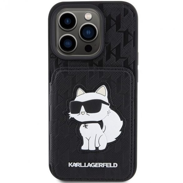 Karl Lagerfeld KLHCP15XSAKCNSCK iPhone 15 Pro Max 6.7 carcasă rigidă/neagră Saffiano sloturi pentru carduri și suport Monogram Choupette"