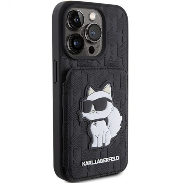 Karl Lagerfeld KLHCP15XSAKCNSCK iPhone 15 Pro Max 6.7 carcasă rigidă/neagră Saffiano sloturi pentru carduri și suport Monogram Choupette"