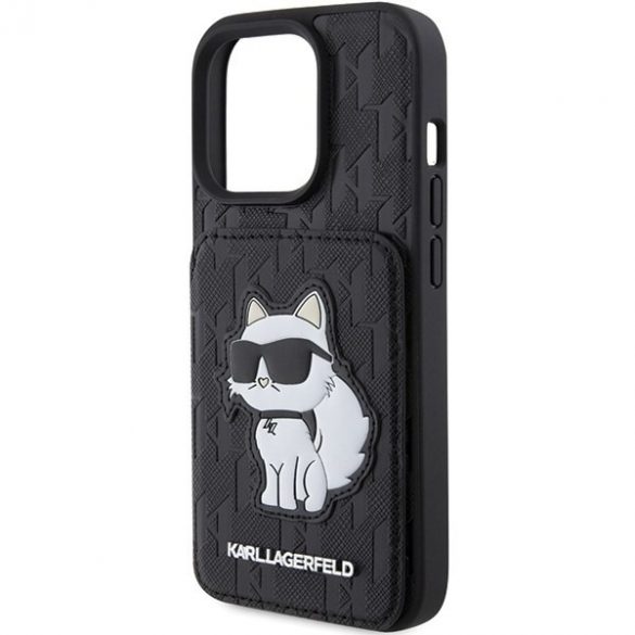 Karl Lagerfeld KLHCP15XSAKCNSCK iPhone 15 Pro Max 6.7 carcasă rigidă/neagră Saffiano sloturi pentru carduri și suport Monogram Choupette"