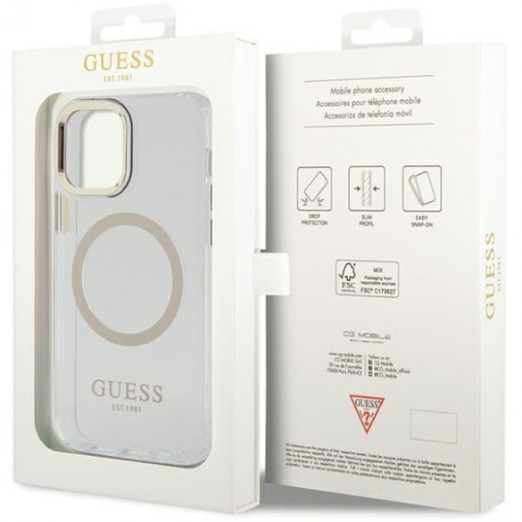 Guess GUHMP12MHTRMD iPhone 12/12 Pro 6,1 zloty/auriu husă rigidă Metal Outline Magsafe"