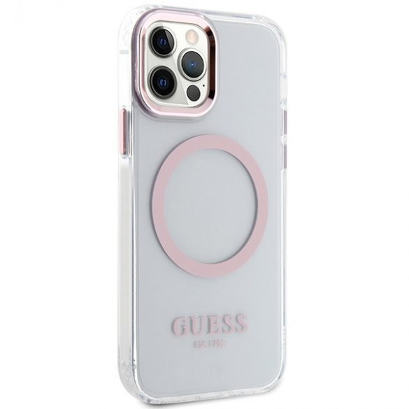 Husă rigidă Guess GUHMP12MHTRMP pentru iPhone 12/12 Pro 6.1 rożowy/roz Metal Outline Magsafe"