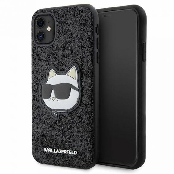 Karl Lagerfeld KLHCN61G2CPK iPhone 11 / Xr 6.1 negru / negru hard Husă Glitter Choupette Patch"