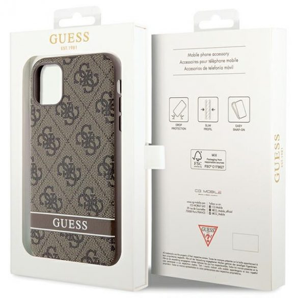 Guess GUHCN61P4SNW iPhone 11 / Xr maro/ maro Husă tare 4G Stripe