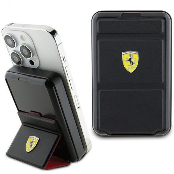 Ferrari Powerbank Bezprzewodowy 15W FEPB10MSPLEK 10000 mAh z funkcją standu czarny/black Metal Logo MagSafe