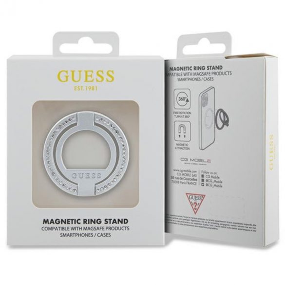 Guess MagSafe Ring stand GUMRSALDGS silver/silver Strass